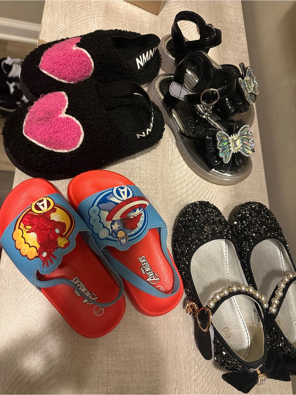 Avenger Red and Blue Kids Slide Sandals with Superhero Graphics size 10 and up .
